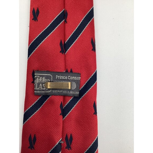 Vintage Prince Consort Red & Navy Striped Neck Tie With Eagle Motif - Picture 6 of 8
